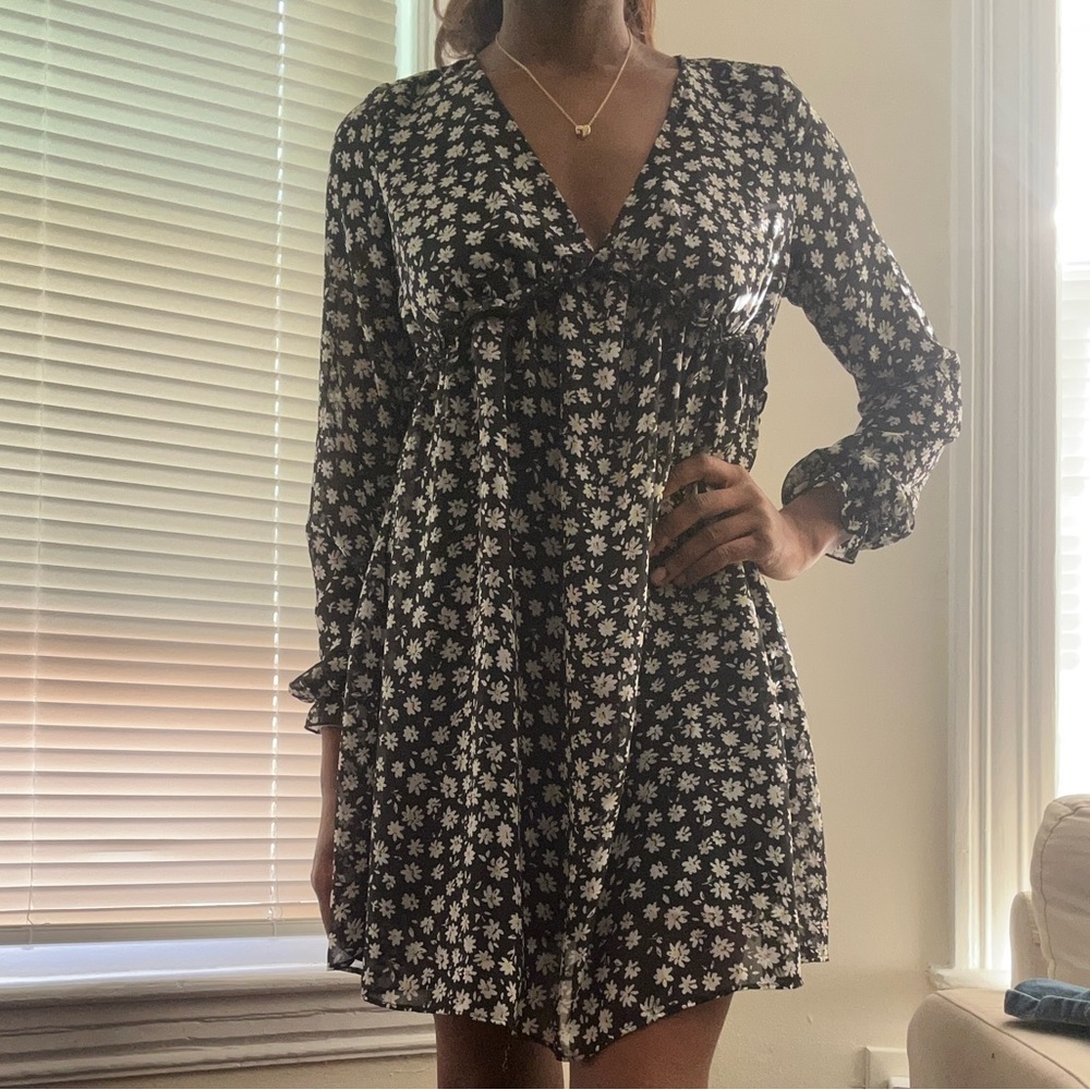 Floral Black and White Dress